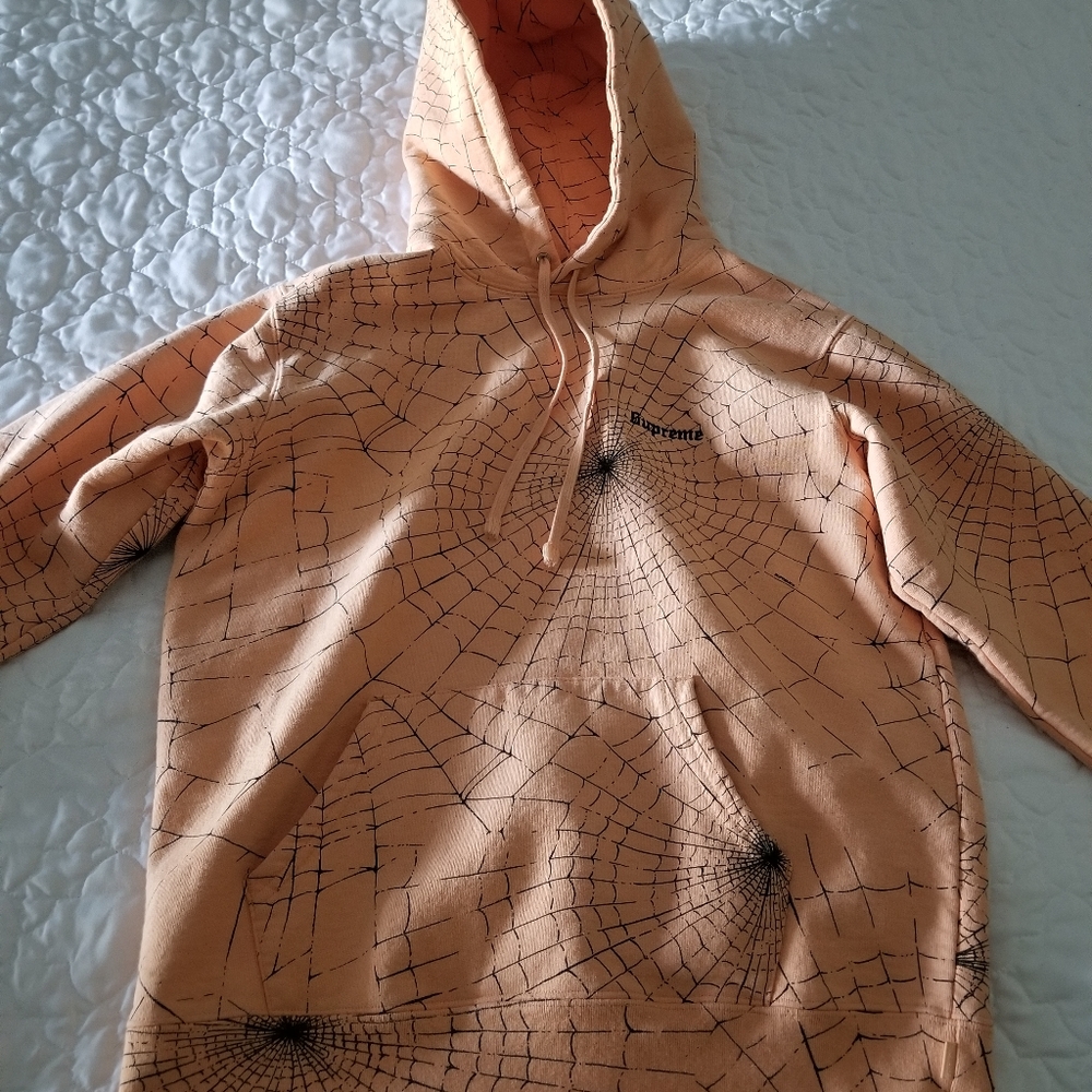 Supreme peach spider web hoodie